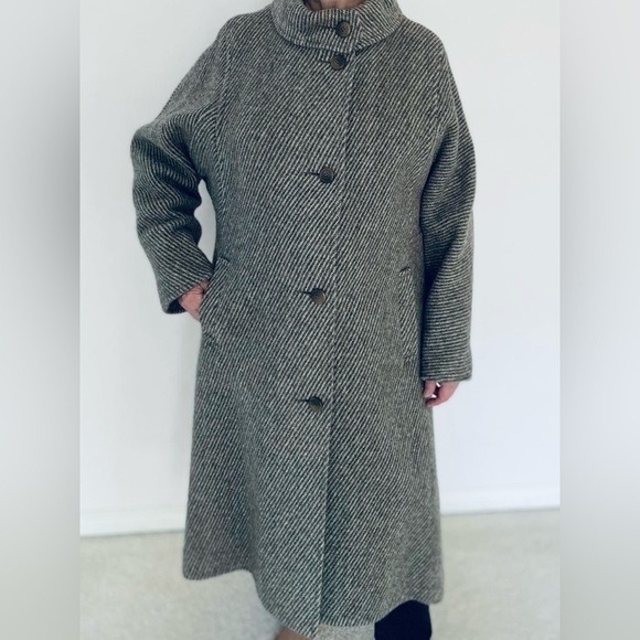 Vintage handmade grey herringbone wool winter coat - size 44/50 - Picture 13 of 15